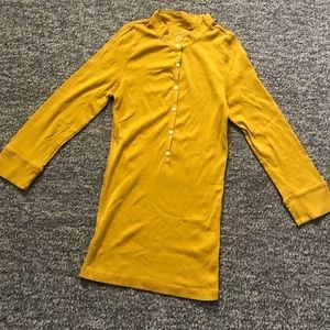 J Crew 100% Cotton Half Button Mustard Top 3/4 Sleeve Size Small